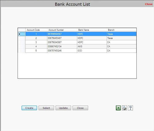 Bank Account List